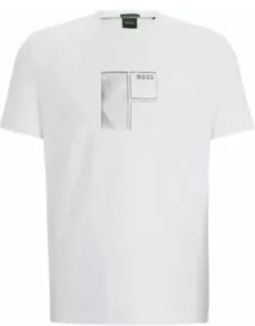 Stretch-cotton T-shirt with metallic artwork- White Men's T-Shirt