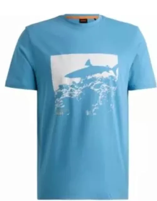 Cotton-jersey regular-fit T-shirt with seasonal print- Light Blue Men's T-Shirt