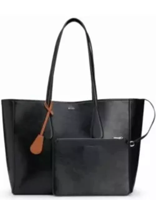 Faux-leather shopper bag with detachable pouch- Black Women's Shoulder bag
