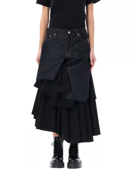 Junya Watanabe Panelled Asymmetric Levis Midi Skirt