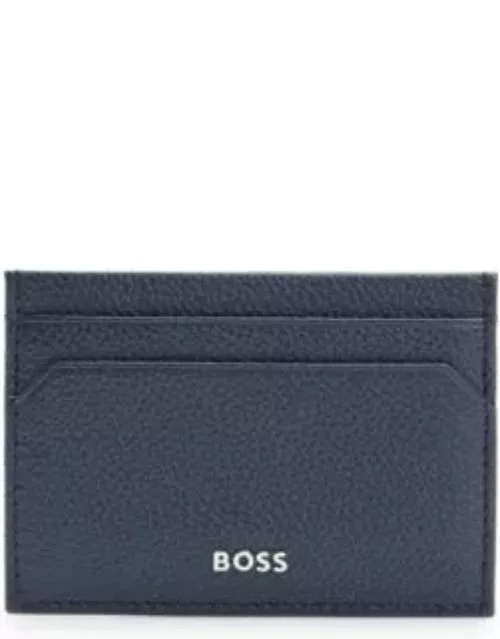 Grained-leather card holder with logo lettering- Dark Blue Men's Wallet