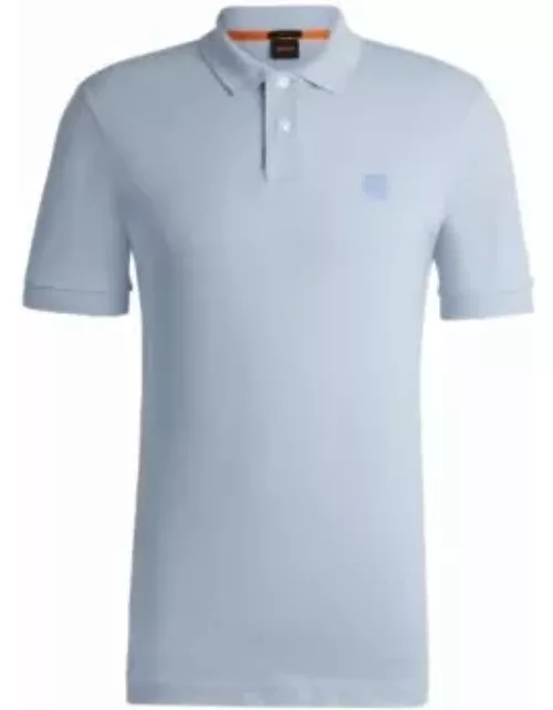 Stretch-cotton slim-fit polo shirt with logo patch- Light Blue Men's Polo Shirt