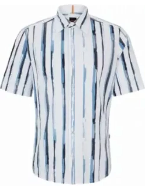 Regular-fit shirt in stripe-print cotton dobby- White Men's Casual Shirt