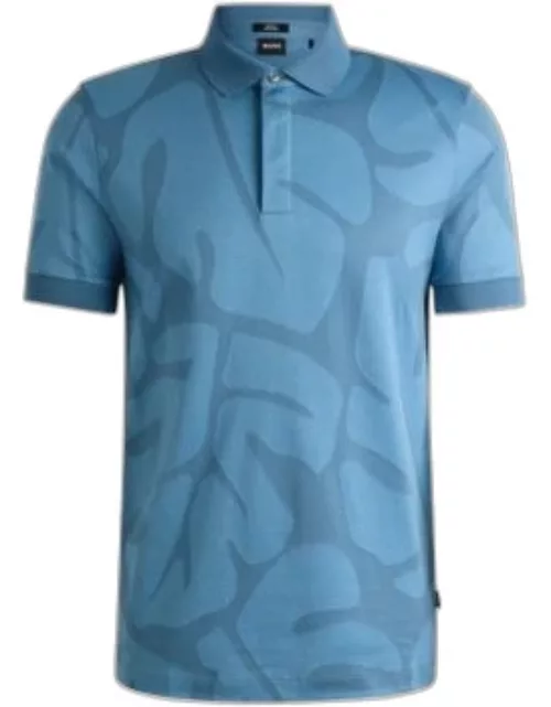 Slim-fit polo shirt in monstera-leaf cotton- Light Blue Men's Polo Shirt