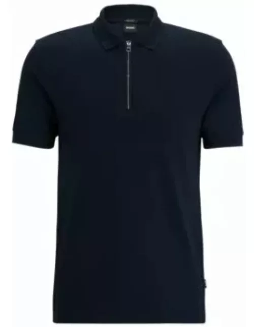 Mercerized-cotton slim-fit polo shirt with zip neck- Dark Blue Men's Polo Shirt