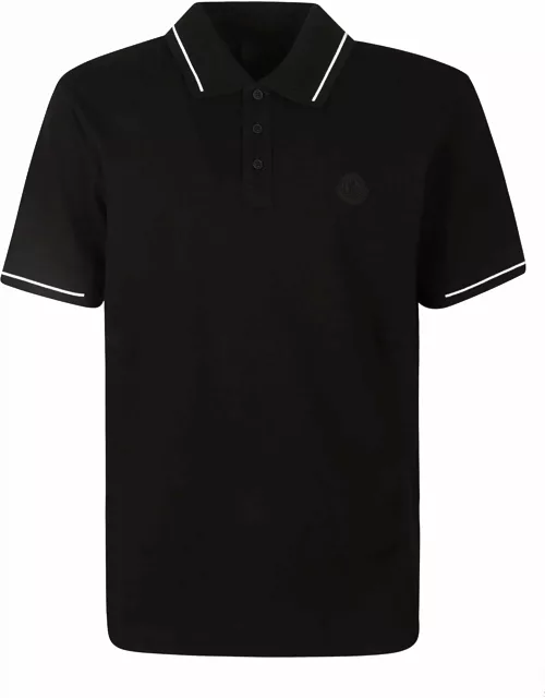 Moncler Black Short-sleeved Polo With Embroidered Logo