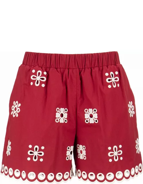 RED Valentino Cotton Shorts With Sangallo Embroidery