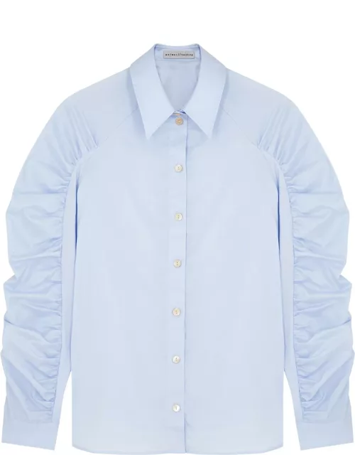 Palmer//harding Fleeting Ruched Cotton-blend Shirt - Blue - 10 (UK10 / S)