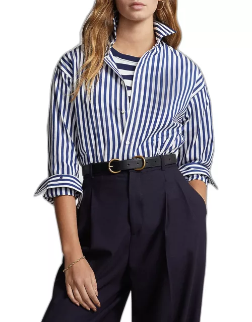 Relaxed-Fit Contrast-Stripe Cotton Shirt