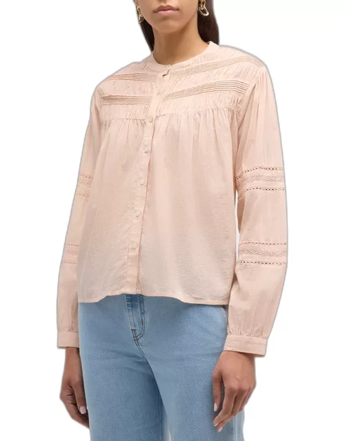 Allie Shirred Lace-Inset Cotton Shirt