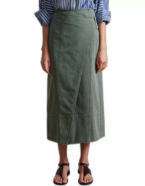 Lahiri Straight Cotton Twill Midi Skirt