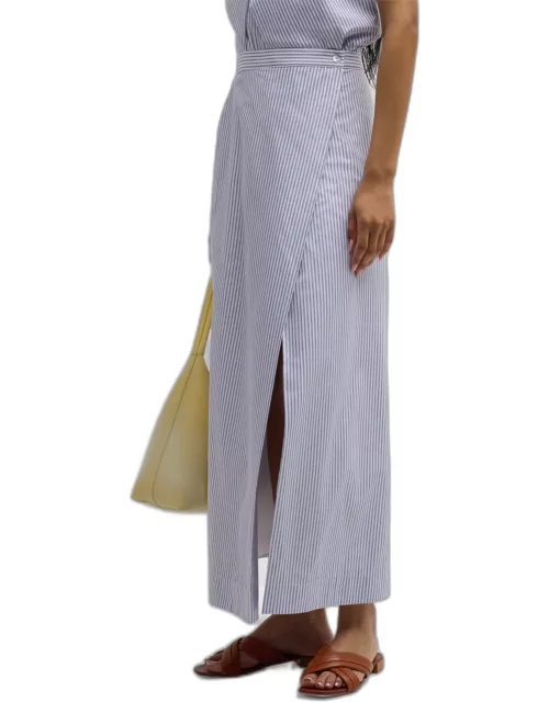 Slit-Hem Striped Cotton Maxi Skirt