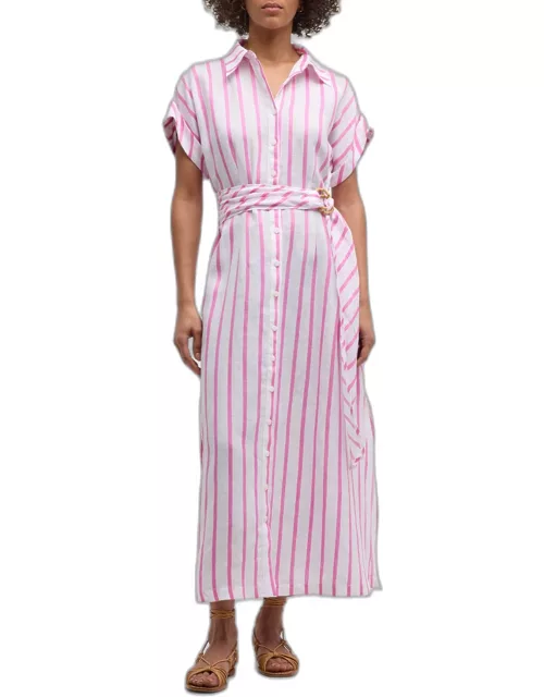 Smithy Belted Striped Linen Maxi Shirtdres