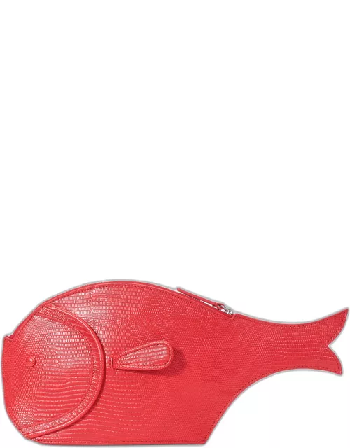 Fish Lizard-Embossed Leather Clutch Bag
