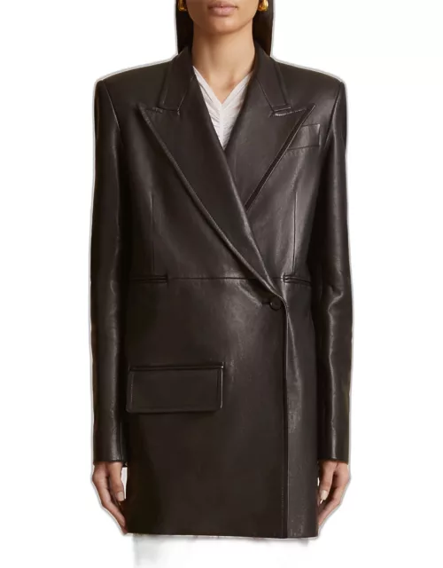 Jacobson Textured Leather Double-Breasted Blazer Jacket