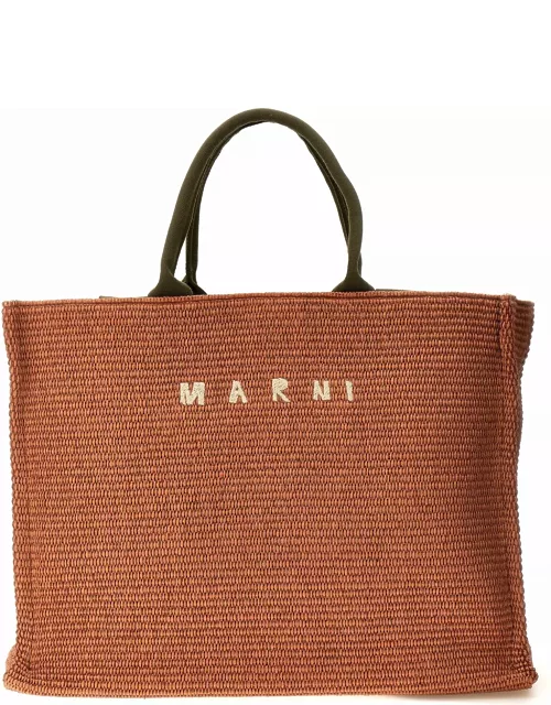 Marni Logo Embroidered Woven Tote Bag