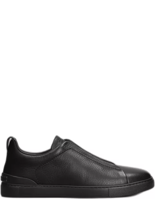 Zegna Triple Stich Sneakers In Black Leather
