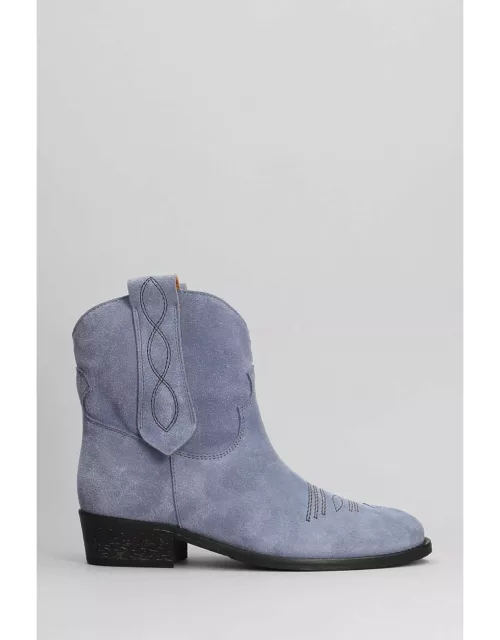 Via Roma 15 Texan Ankle Boots In Cyan Suede