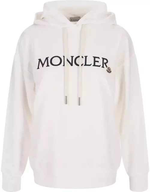 Moncler White Hoodie With Embroidered Lettering Logo
