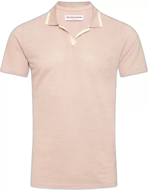 Felix Linen - Resort Collar Linen Pique Polo Shirt In Seashell Pink