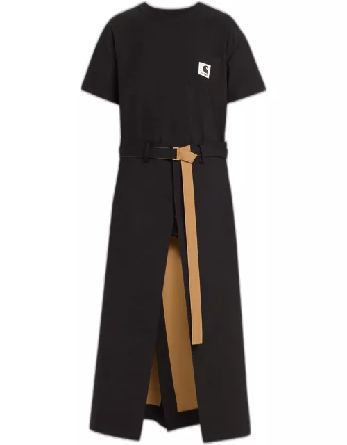 x Carhartt T-Shirt Top Belted Dress with Front Slit