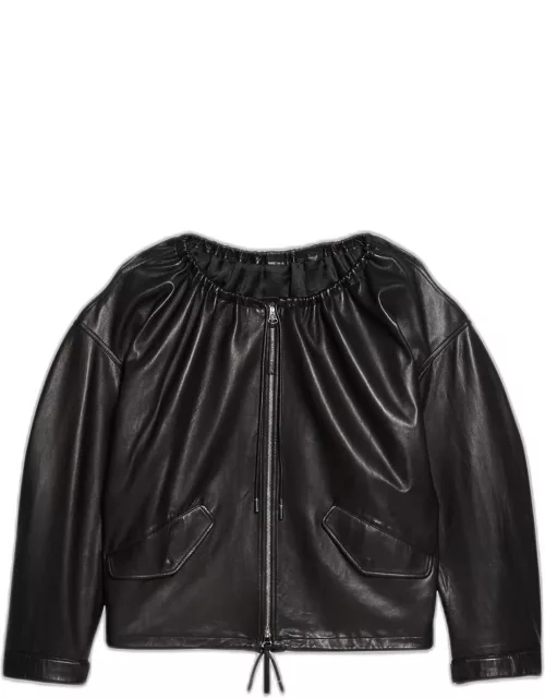 Ruched Leather Jacket