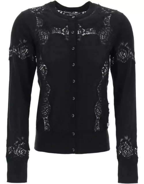 DOLCE & GABBANA lace-insert cardigan with eight