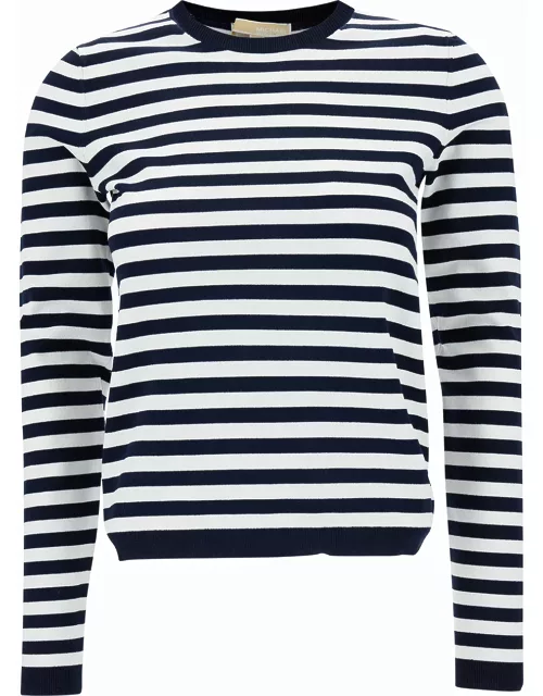 MICHAEL Michael Kors Blue And White Striped Sweater With Logo Patch In Recycled Viscose Blend Woman