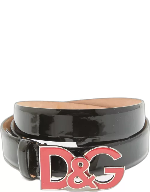 D & G Black Patent Leather Logo Buckle Belt 90 C