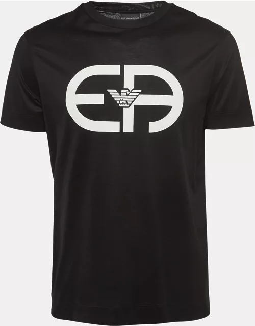 Emporio Armani Black r-EAcreate Logo Print Tencel Crew Neck T-Shirt