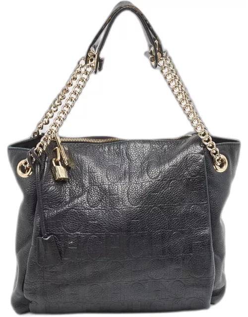 Carolina Herrera Black Monogram Embossed Leather Chain Bag