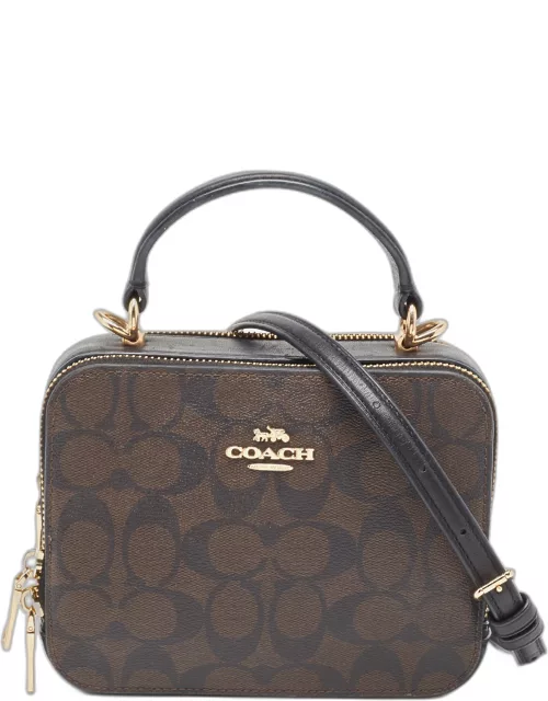 Coach Brown/Black Signature Coated Canvas and Leather Box Top Handle Bag