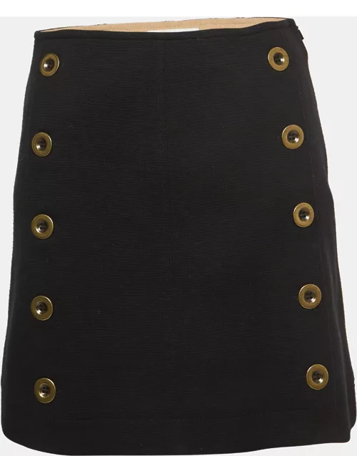 Chloe Black Wool Knit Button Detail Mini Skirt
