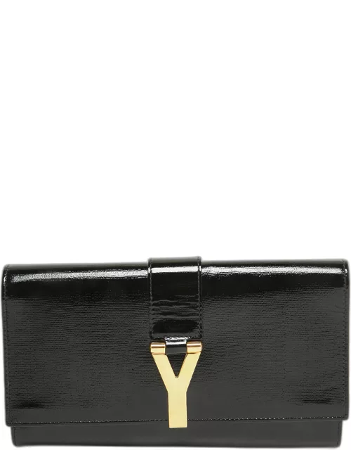 Yves Saint Laurent Black Patent Leather Y Ligne Clutch