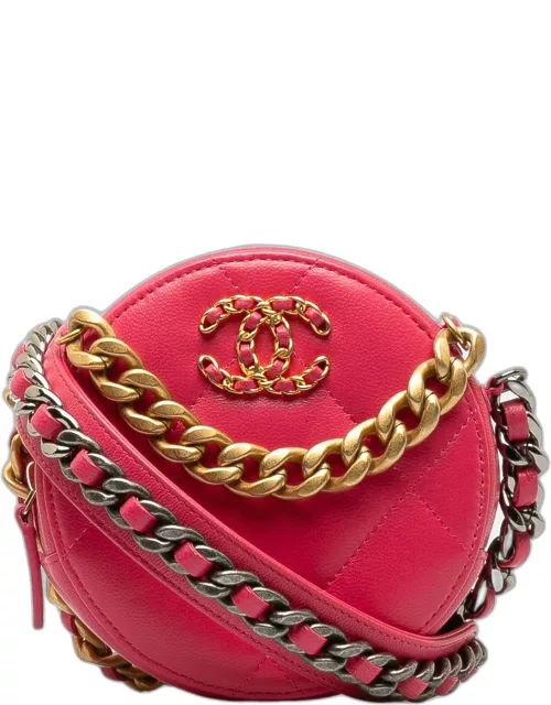 Chanel Pink 19 Round Lambskin Clutch With Chain