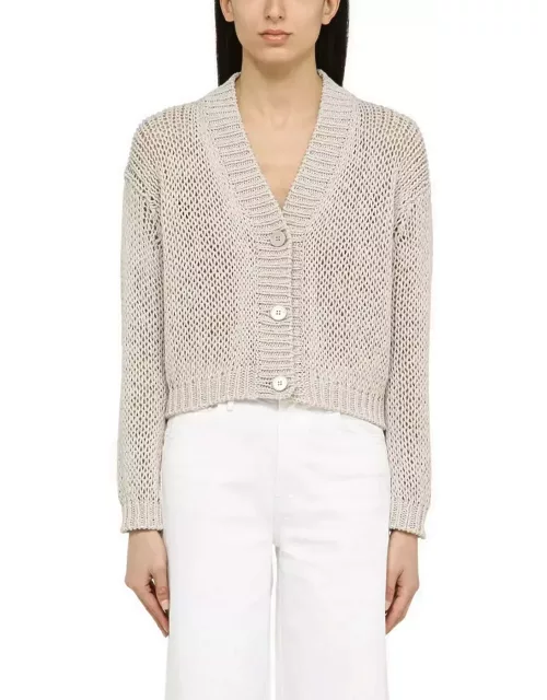 Roberto Collina Pearl-coloured Knitted Cardigan In Cotton Blend