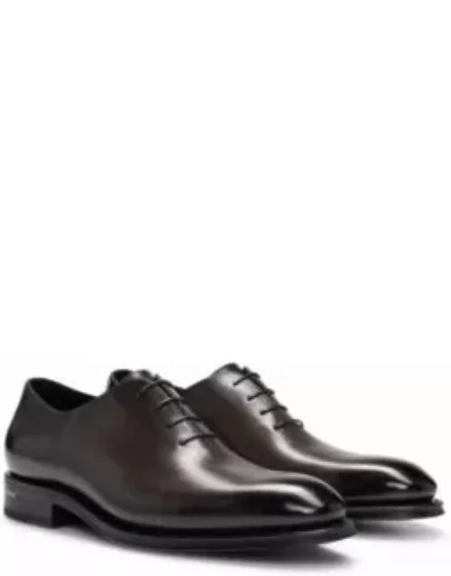 Leather Oxford shoes with burnished effect- Dark Brown Men's Business Shoe