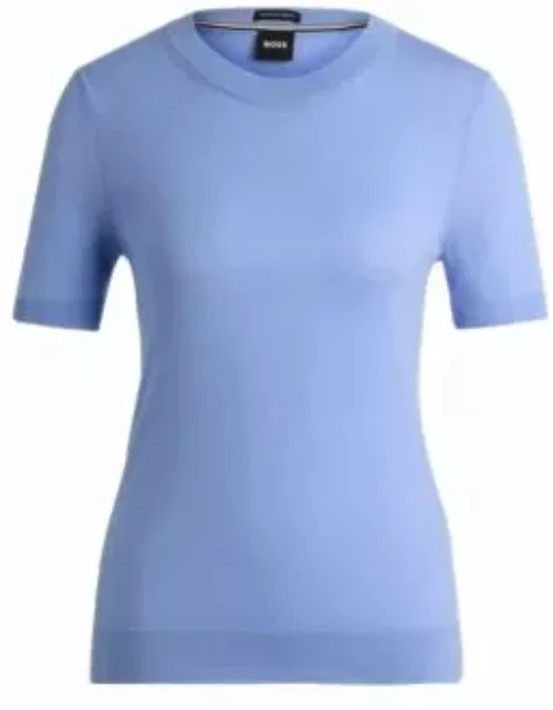 Short-sleeved sweater in Merino wool- Blue Women's Sweater