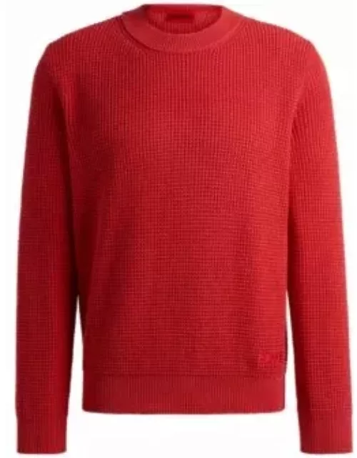 Relaxed-fit sweater with knitted structure and crew neckline- Red Men's Sweater