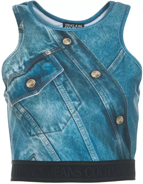 Versace Jeans Couture Patch Denim Sleeveless Cropped Top