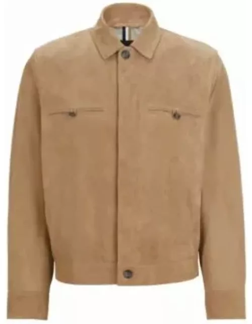 Jacket in soft suede- Khaki Men's Leather Jacket