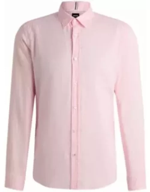 Slim-fit shirt in stretch-linen chambray- light pink Men's Casual Shirt