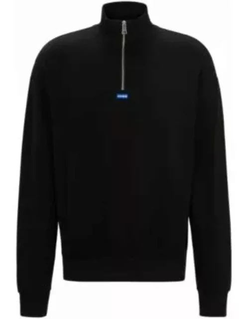 Cotton-terry sweatshirt with zip closure and blue logo- Black Men's Tracksuit