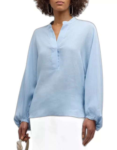 Blouson-Sleeve Linen Shirt