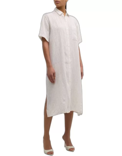Petite Striped Organic Linen Midi Shirtdres