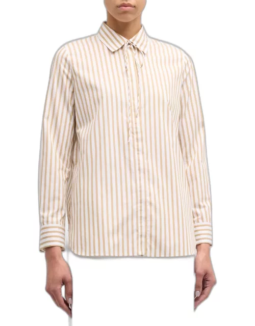 Striped Bow-Neck Collared Shirt