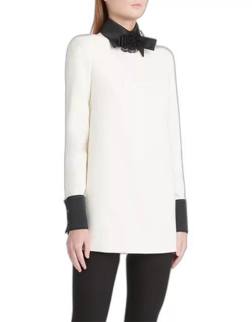 Lana Contrast Collar Long-Sleeve Crepe Mini Dres