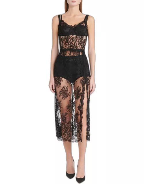 Pizzo Chantilly Lace Bustier Midi Dres
