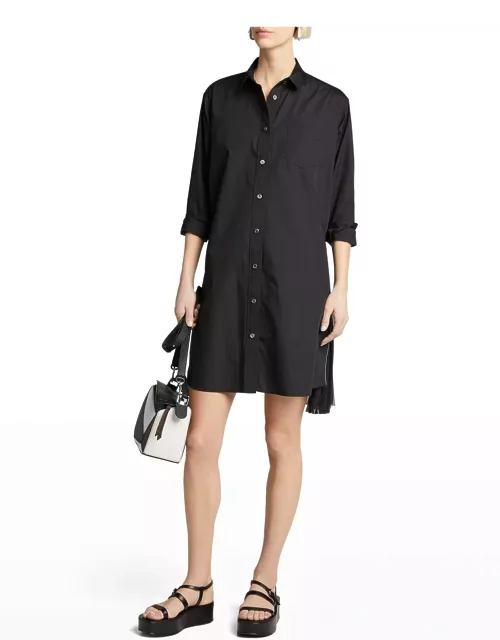 Pleated-Side Long Button-Front Shirtdres