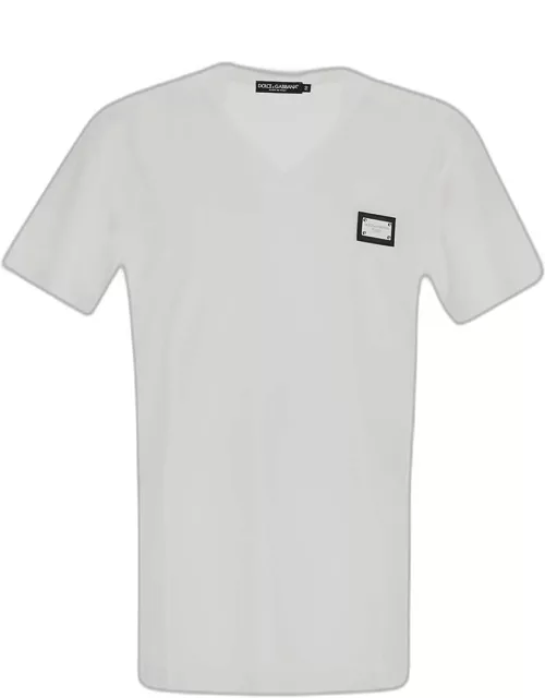 Dolce & Gabbana Logo Patch V-neck T-shirt